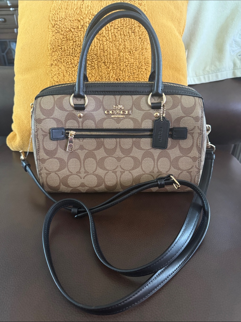 Coach Brown Signature Satchel with Dark Brown Trim